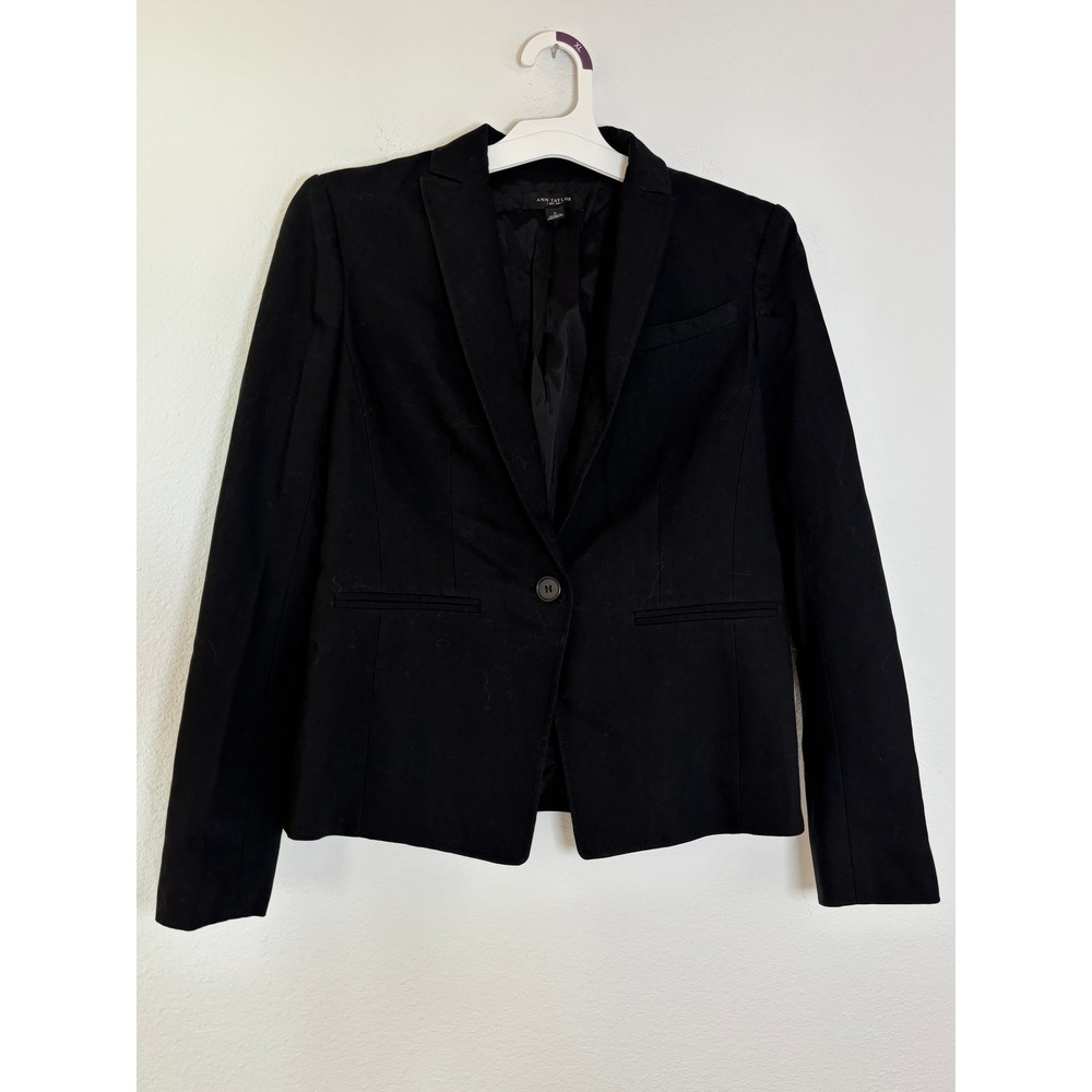 Ann Taylor Black Single Button Blazer Tailored Office Jacket Size 2